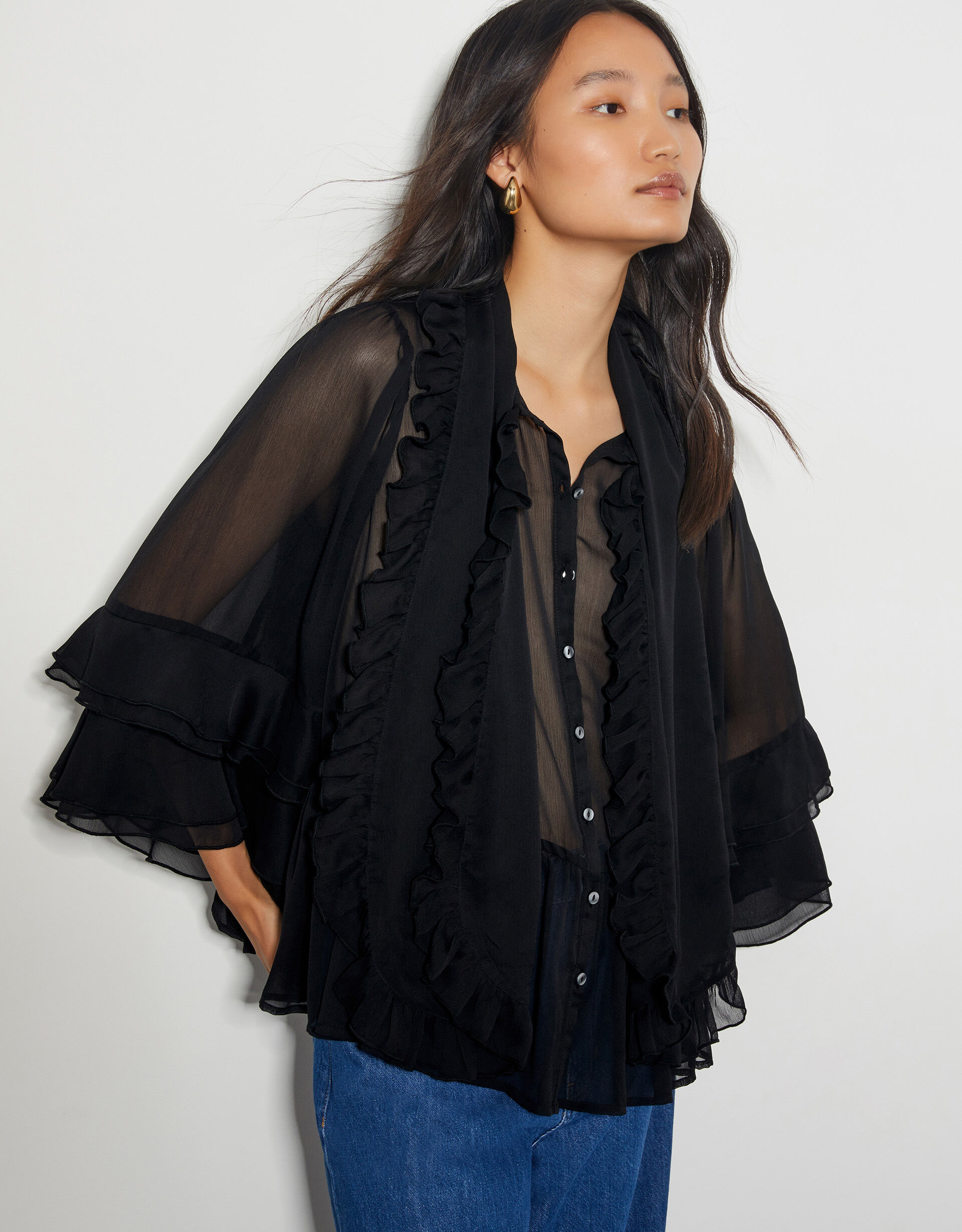 black ruffle blouse uk
