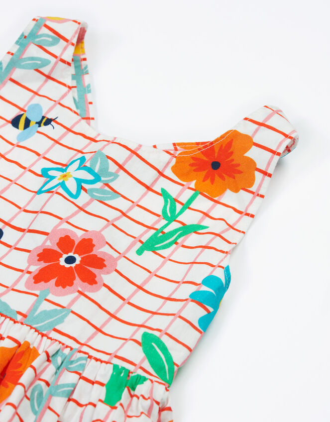 Frugi Delphi Flower Print Dress, White (WHITE), large