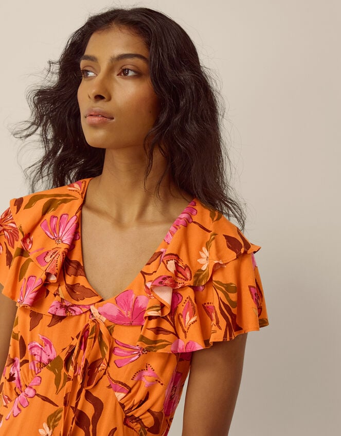 Leila Floral Print Midi Dress, Orange (ORANGE), large