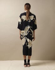 One Hundred Stars Stork Print Dress, Black (BLACK), large