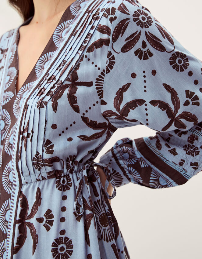 Thalia Palm Print Midi Dress Blue