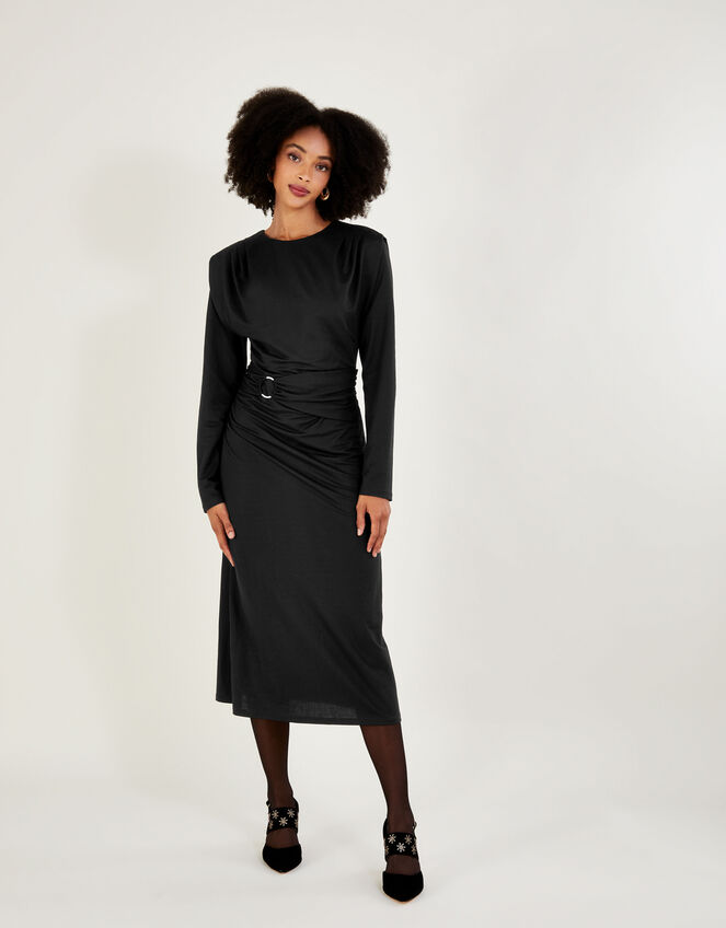 Belted Detail Jersey Dress Black | Midi | Monsoon UK.