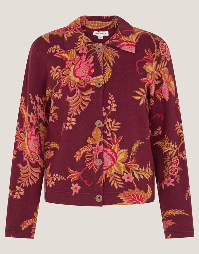 Yasmina Floral Collar Cardigan, Red (BERRY), large
