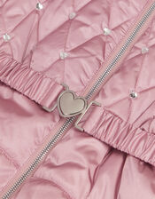 Jewel Heart Quilted Puffer Coat, Pink (PINK), large