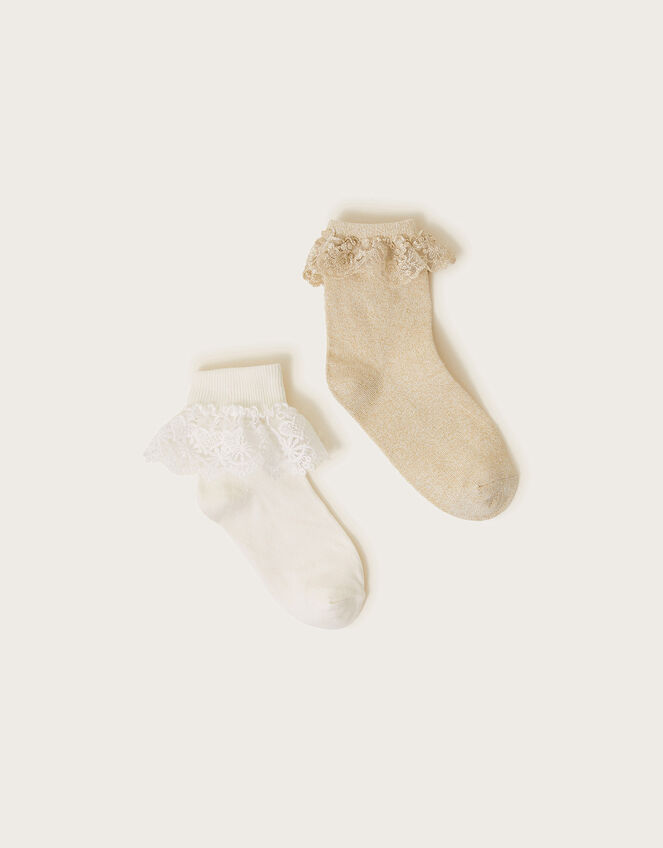 2-Pack Lace Trim Socks, Gold (GOLD), large
