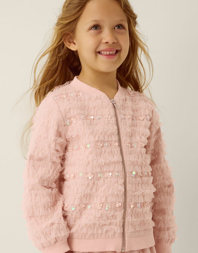 Carolyn Embellished Ruffle Bomber Jacket, Pink (PINK), large