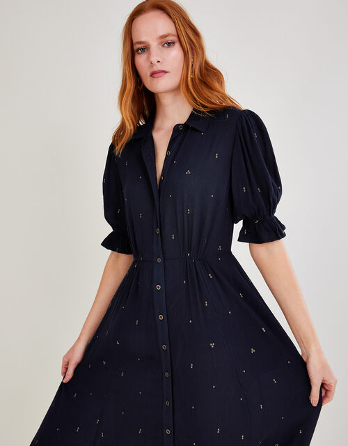 Embroidered Spot Shirt Dress in LENZING™ ECOVERO™, Blue (NAVY), large