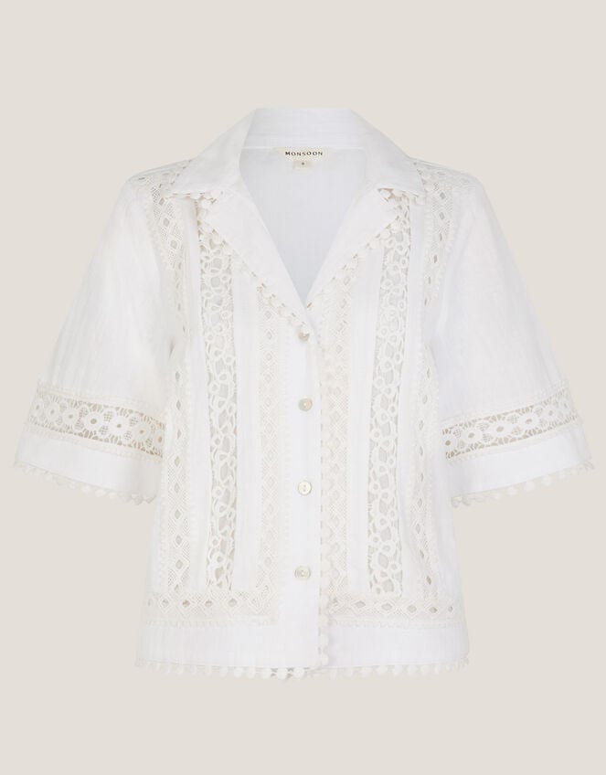 Irina Short Sleeve Lace Shirt, White (WHITE), large