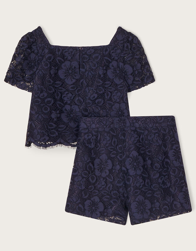 Corded Lace Top and Shorts Set, Blue (NAVY), large