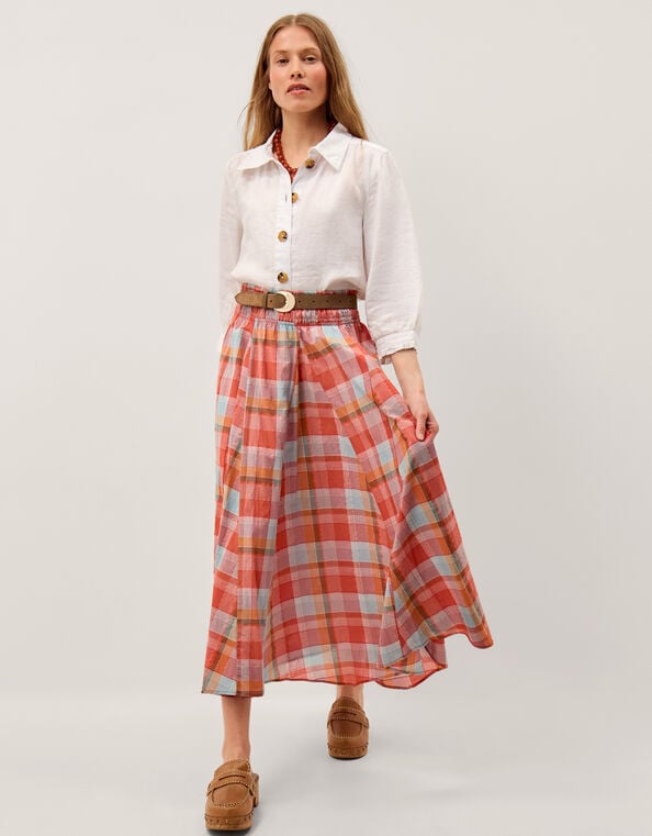 Cecily Check Midi Skirt, Orange (ORANGE), large