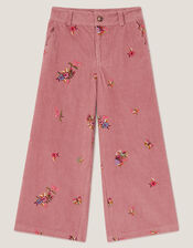 Embroidered Corduroy Wide Leg Trousers, Pink (PINK), large