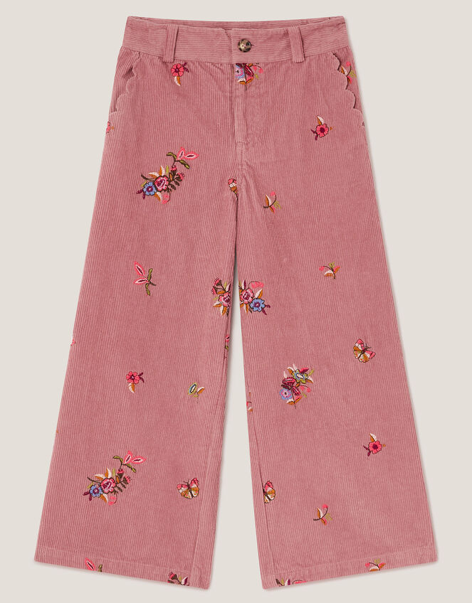 Embroidered Corduroy Wide Leg Trousers, Pink (PINK), large