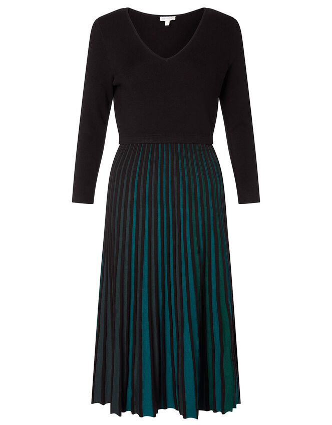 Pleated Colour Insert Midi Dress, Black (BLACK), large