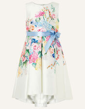 Floral Print High-Low Dress, Ivory (IVORY), large