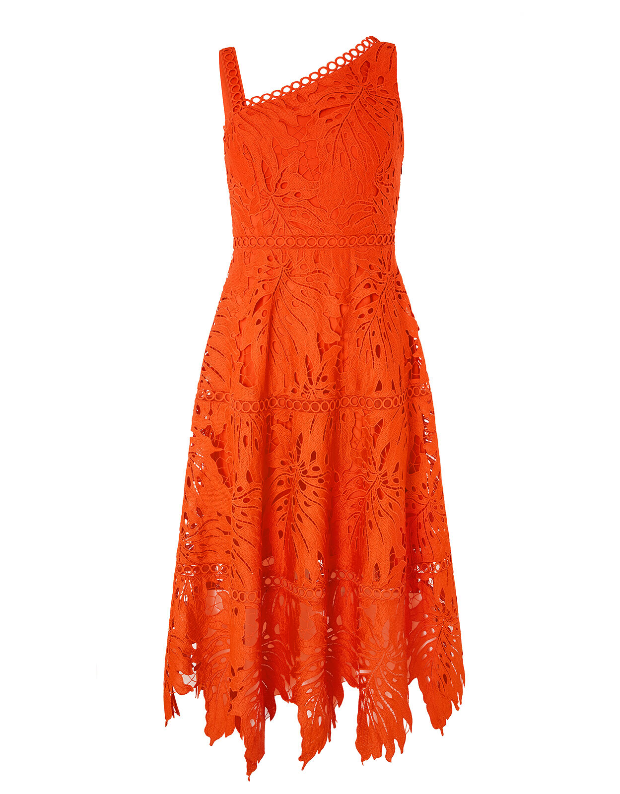 Monsoon Maria Palm Lace Midi Dress Orange