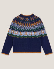 Crew Neck Fair Isle Jumper, Blue (NAVY), large
