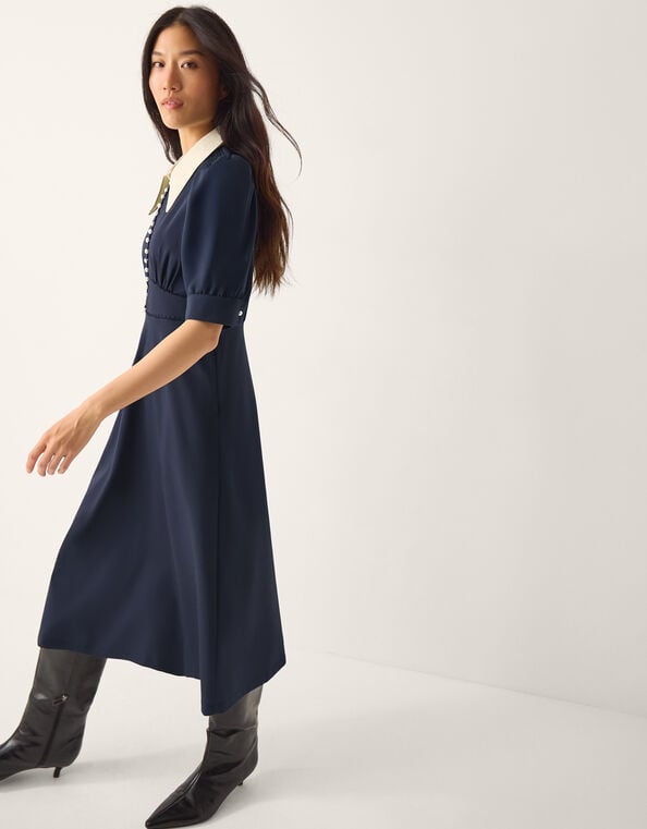 Clay Collar Jersey Midi Dress, Blue (NAVY), large