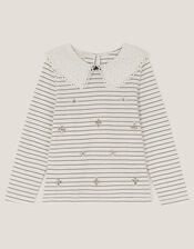 Jewel Stripe Collar Top, Ivory (IVORY), large