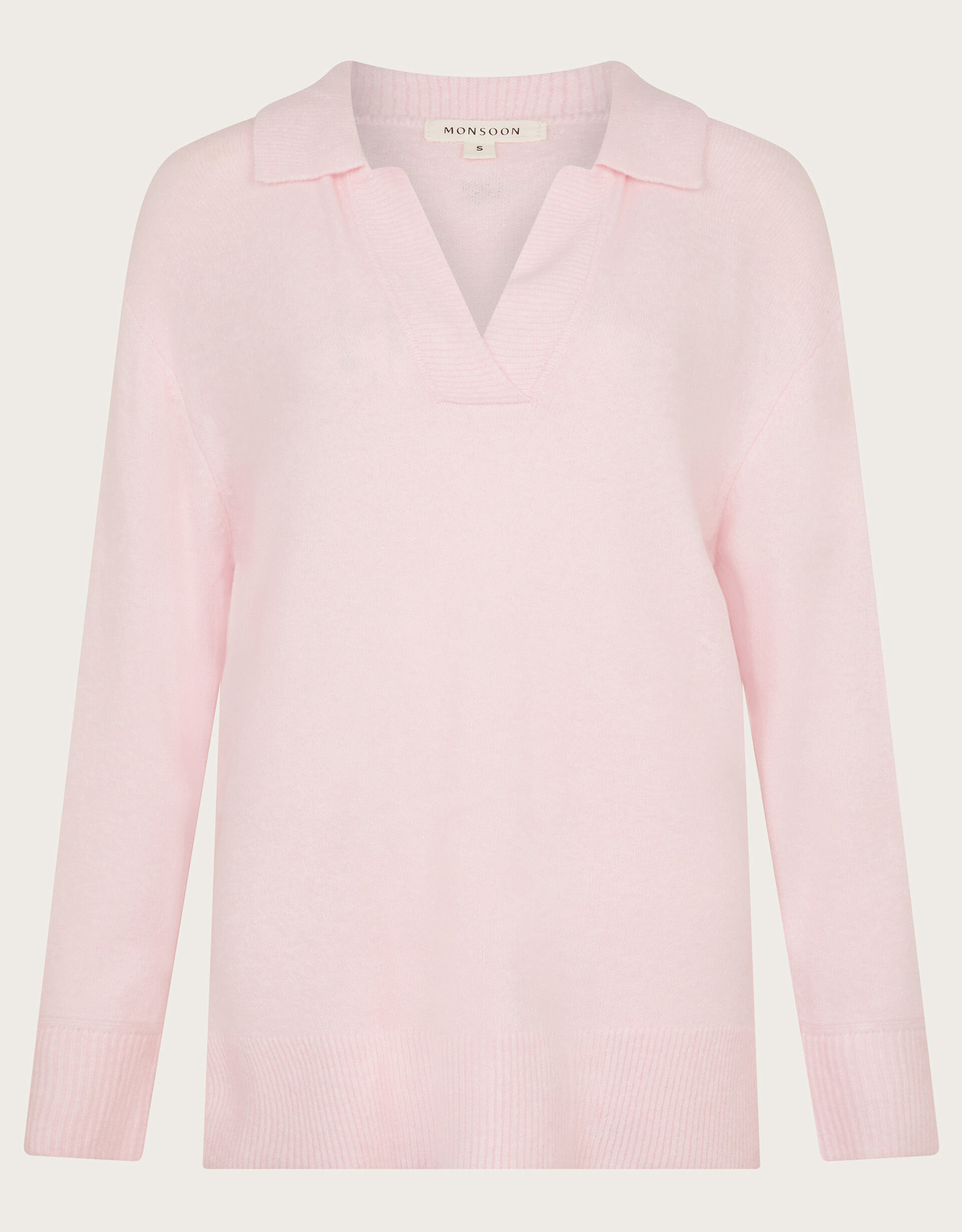 Pink sweater with white collar top