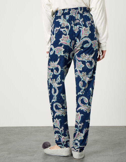 Paisley Print Jersey Trousers, Blue (NAVY), large