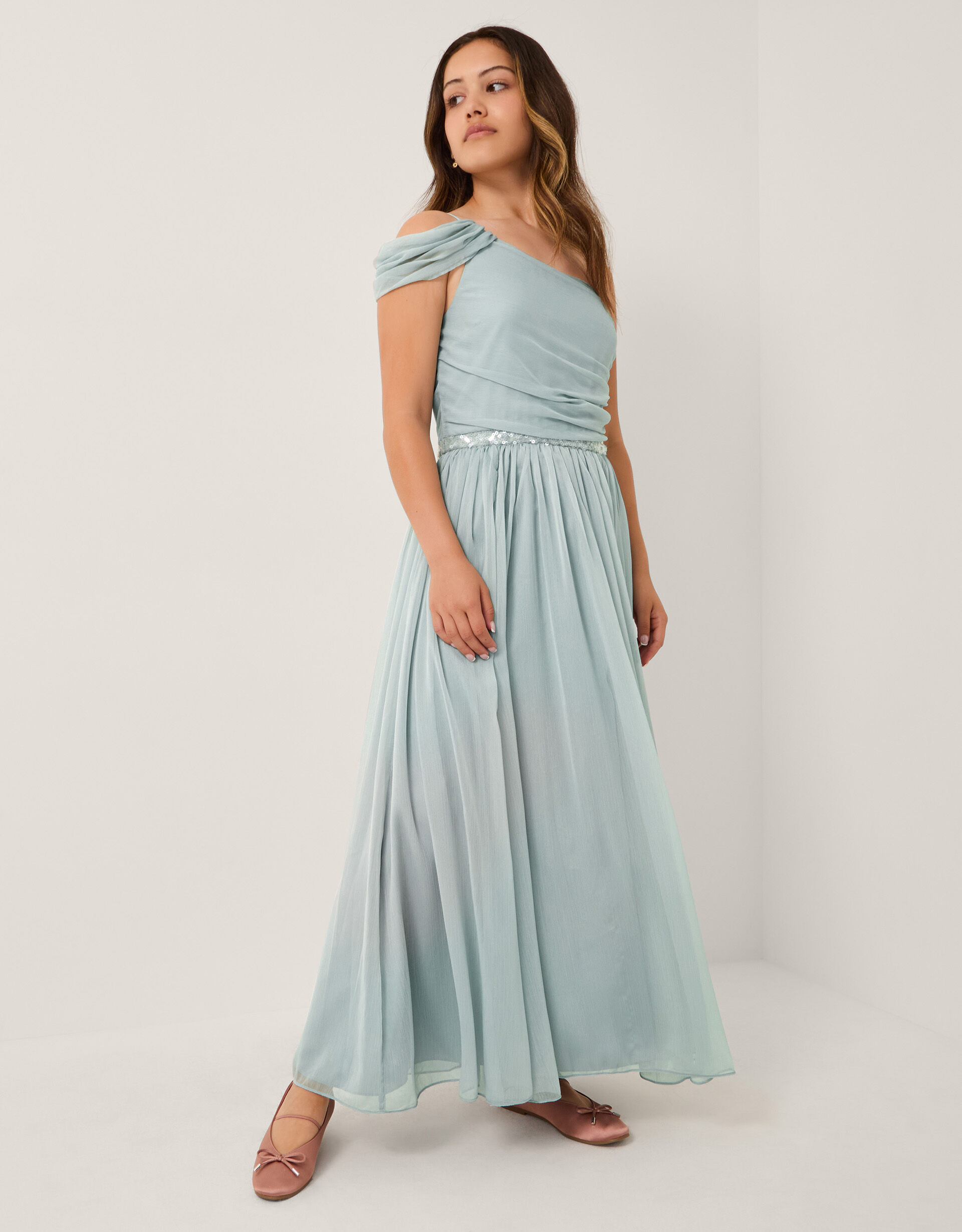 Sequin One Shoulder Prom Dress Teal