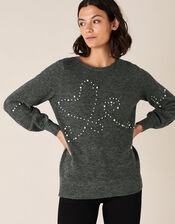 Pearl Heart Knit Jumper, Grey (CHARCOAL), large