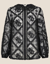 Leila Collared Lace Blouse, Black (BLACK), large