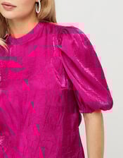 Cassidy Crinkle Puff Sleeve Blouse, Pink (PINK), large
