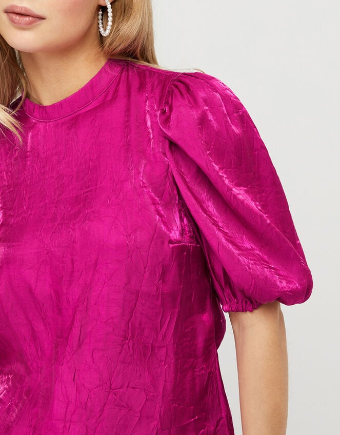 Cassidy Crinkle Puff Sleeve Blouse, Pink (PINK), large