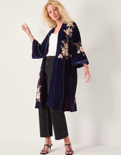 Fallon Embroidered Velvet Kimono , Blue (NAVY), large