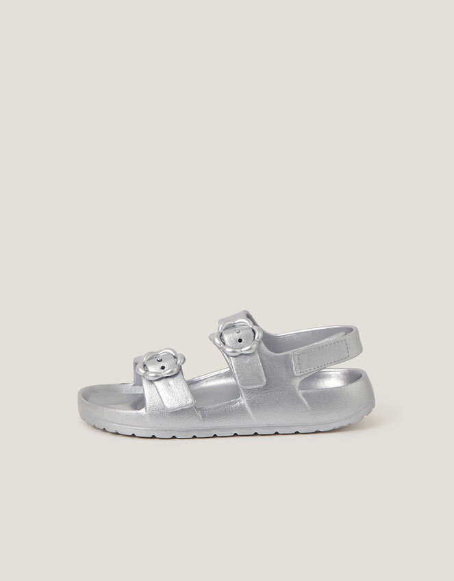 Metallic EVA Buckle Strap Sandals, Silver (SILVER), large