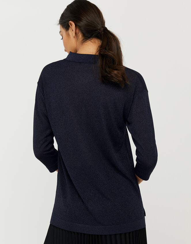 Hannah Henley Collar Top, Blue (NAVY), large