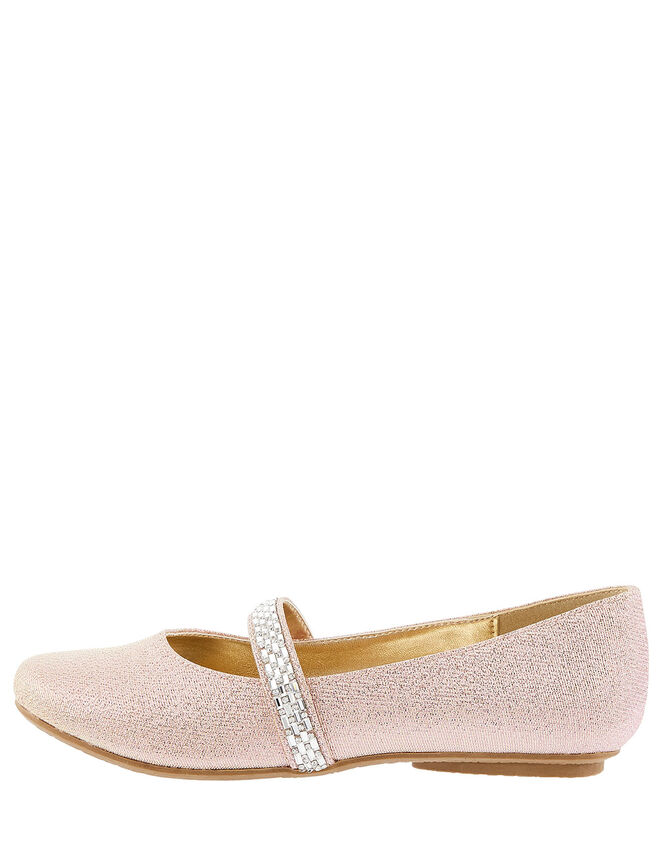 Embellished Strap Shimmer Ballerina Flats, Pink (PINK), large