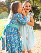 Frugi Enchanted Forest Print Skater Dress, Blue (BLUE), large