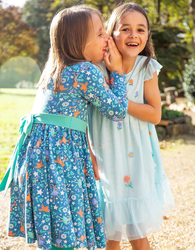 Frugi Enchanted Forest Print Skater Dress, Blue (BLUE), large