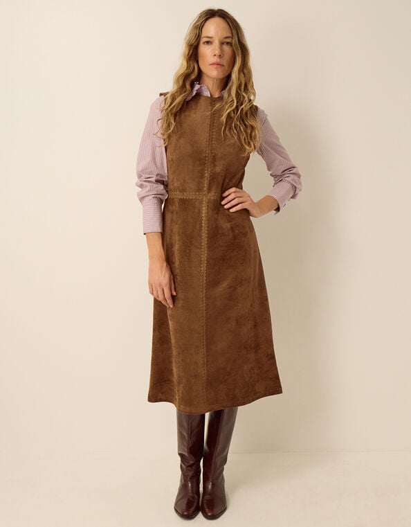Josie Sleeveless Faux Suede Midi Dress, Brown (BROWN), large