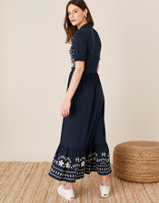 Heritage Embroidered Maxi Shirt Dress, Blue (NAVY), large