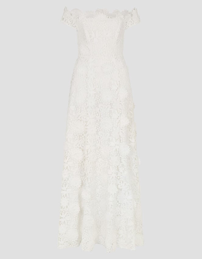 Clare Floral Embroidered Bardot Wedding Dress, Ivory (IVORY), large