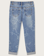 Unicorn Print Jeans, Blue (BLUE), large