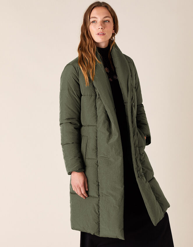Eddie Long Padded Coat in Recycled Fabric, Green (KHAKI), large