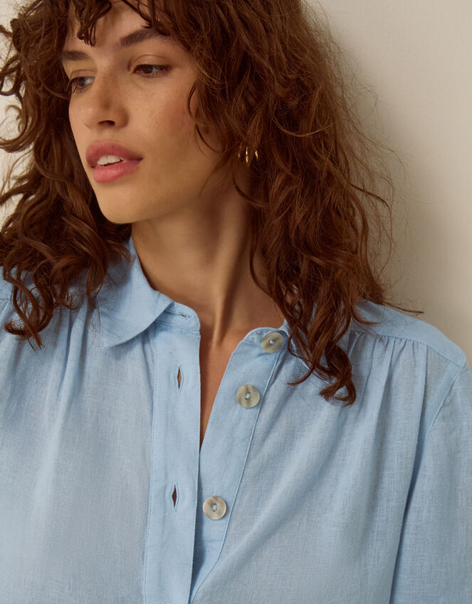 Emily Linen Blend Shirt, Blue (BLUE), large