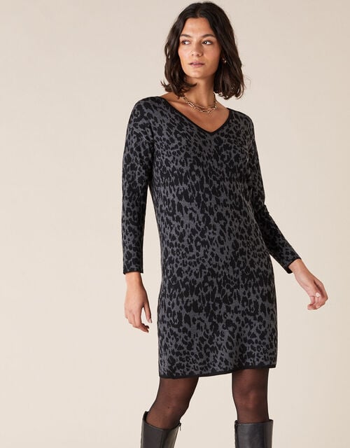Animal Jacquard Dress with Recycled Fabric, Grey (CHARCOAL), large