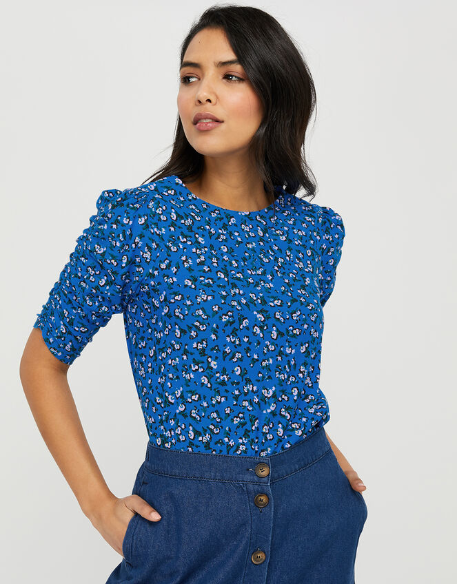 Fagen Ditsy Floral Top in Organic Cotton, Blue (BLUE), large