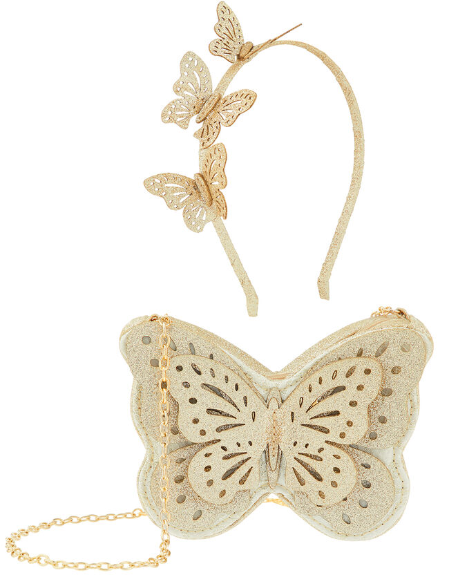 Eliza Glitter Butterfly Bag and Headband Set, , large