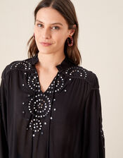 Mirrorwork Blouse in LENZING™ ECOVERO™, Black (BLACK), large