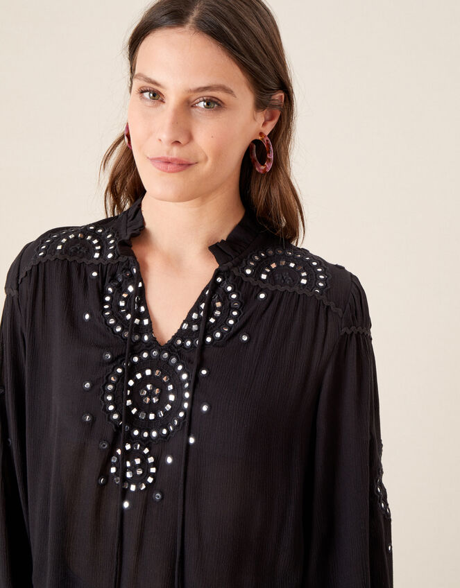 Mirrorwork Blouse in LENZING™ ECOVERO™, Black (BLACK), large