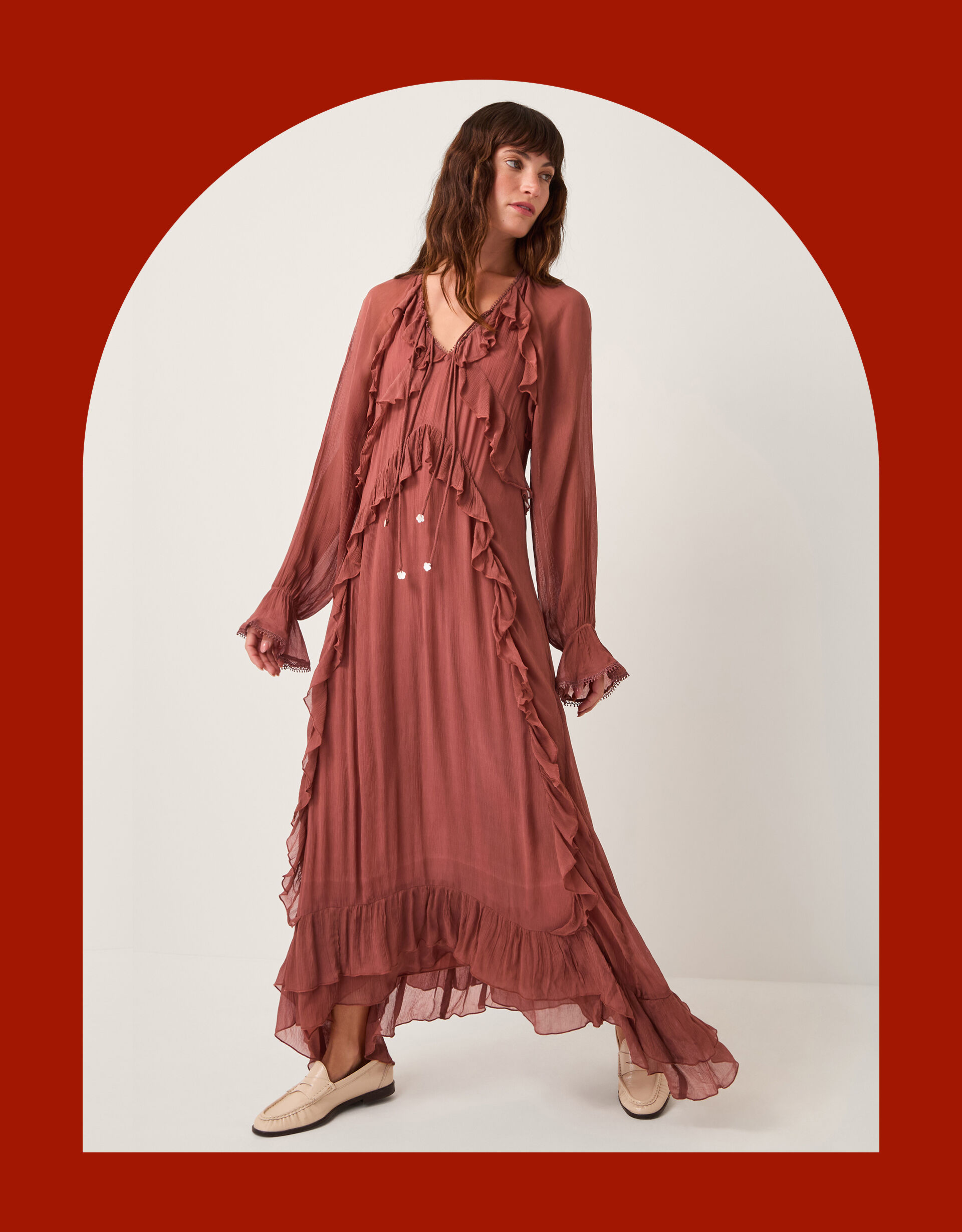 Moliin Beatrice Ruffle Maxi Dress Orange