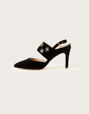 Star Velvet Slingback Shoes, Black (BLACK), large