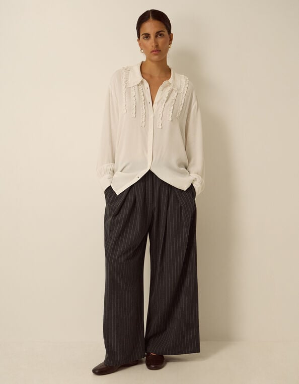 Ambar Pinstripe Wide Leg Trousers, Grey (CHARCOAL), large