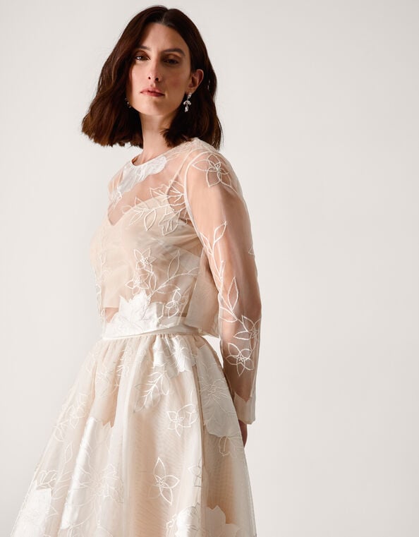 Rhea Floral Embroidered Mesh Wedding Top, Ivory (IVORY), large